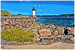Winter Island Light Along Peaceful Rocky Shore - Digital Paintin